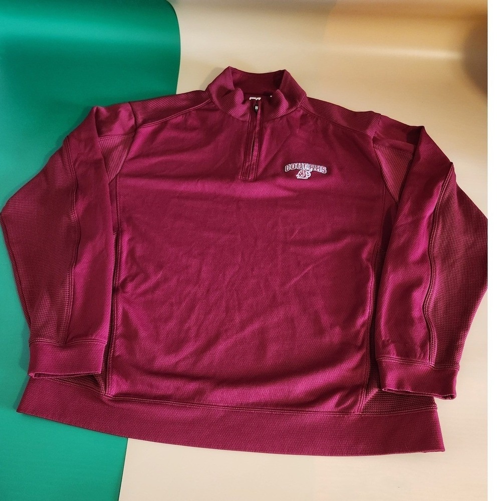 Cutter & Buck Pullover Mens XXL Maroon WSU Cougars DryTec Quarter Zip Sportswear